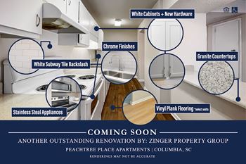 A rendering of a kitchen with white cabinets, chrome finishes, and a white subway tile backsplash.